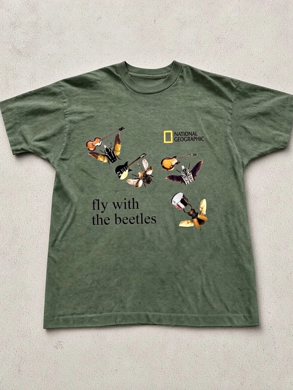 Gildan 5000 National Geographic Beetles Graphic Tee in Green